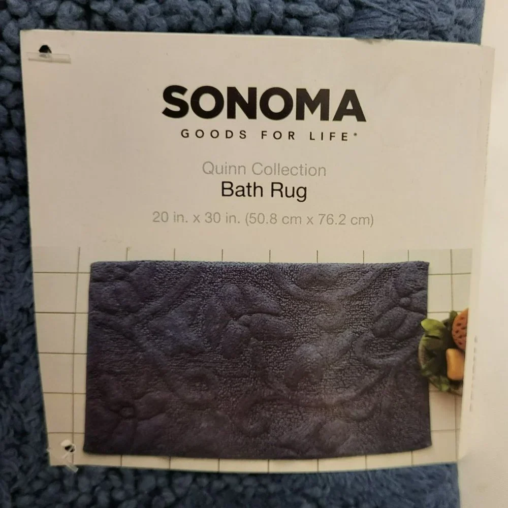 Sonoma Goods For Life Quinn Collection Bath Rug Navy Blue Paisley Inlay Pattern